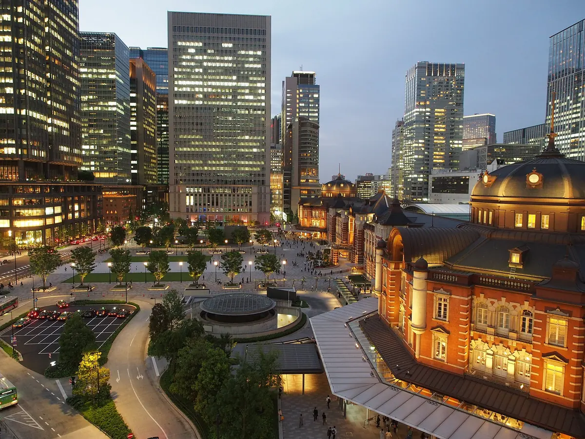 A compact Japanese-style hotel room with tatami and low seating near Tokyo Station